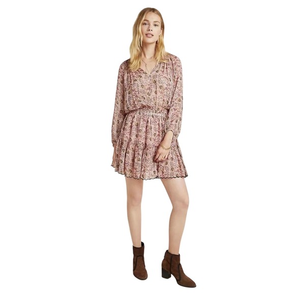 Revolve‎ Velvet by Graham Spencer Aubrey dress pink mini long sleeve sheer large - Picture 2 of 9